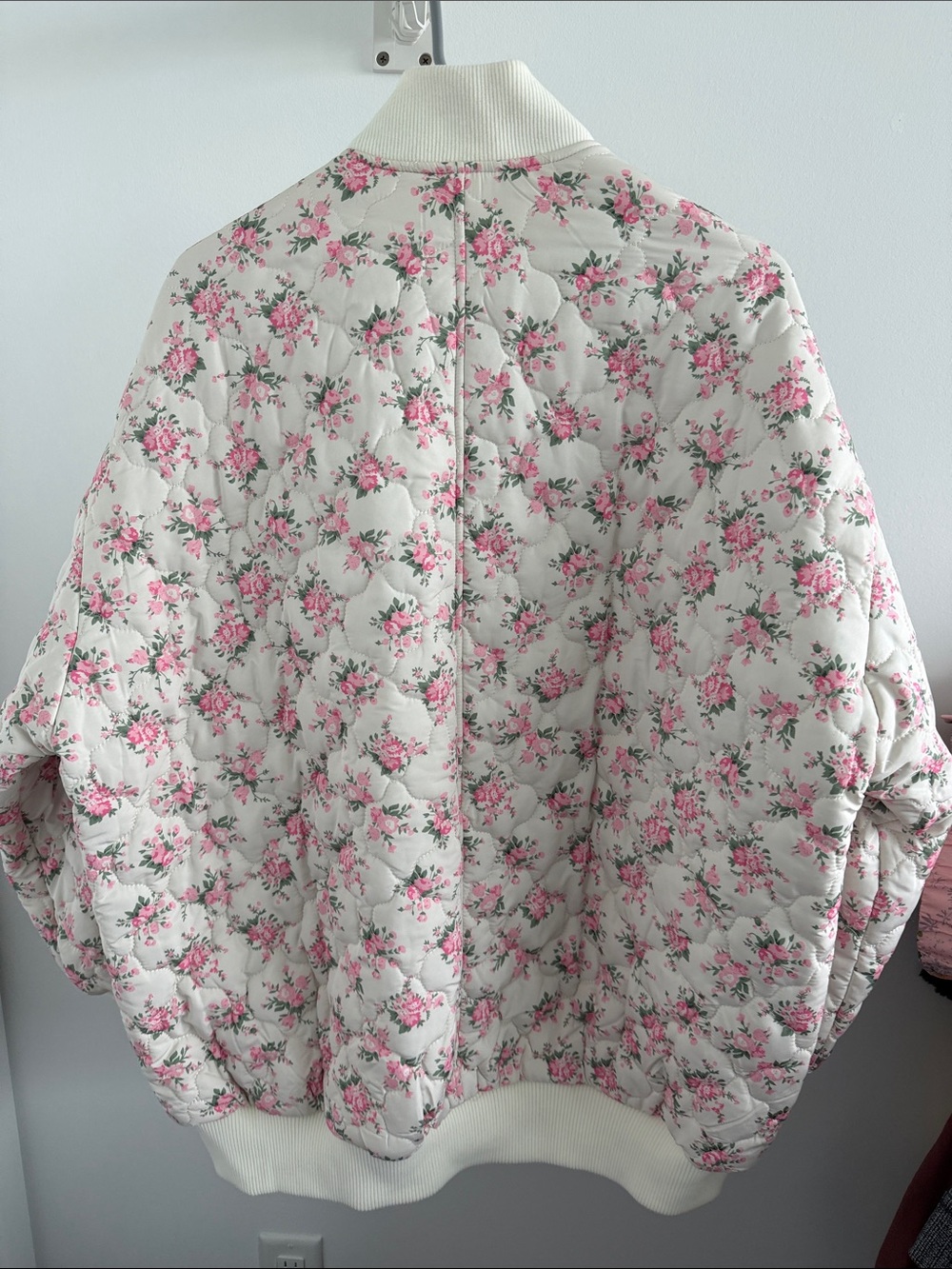 Floral Quilted Bomber Jacket - Pink on Cream - Picture 4 of 5